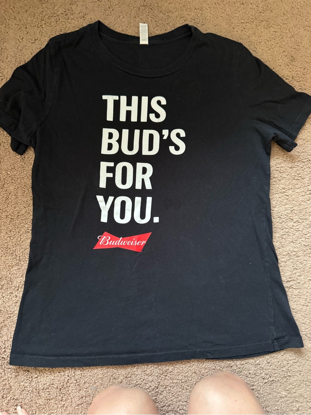 Budweiser Black Tee with White Slogan and Red Logo